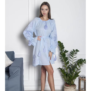 Nuevo y de tendencia, recién llegado, vestido de Color blanco con bordado de flores ucranianas, mangas largas abullonadas para mujer, regalo de fiesta de verano - Product Image 1