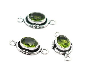 Plaqué argent antique et plaqué or 18 carats péridot pierres précieuses Double boucle connecteur 21X11mm NC73 fabrication de bijoux breloque résultats Lot - Product Image 3