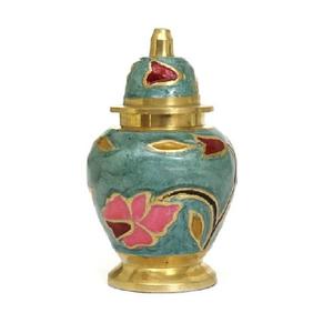 Urnes funéraires en laiton de nouvelle conception avec peinture multicolore dorée et urnes funéraires en métal fini de couleur sarcelle - Product Image 1