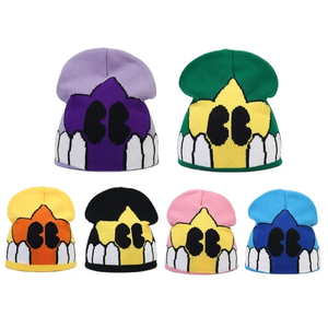 Gorros de Jacquard Y2K con letras góticas, gorros de punto de bloque de Color Hip Hop, gorro de calavera elástico jacquard, gorros transpirables para mujeres y hombres - Product Image 5