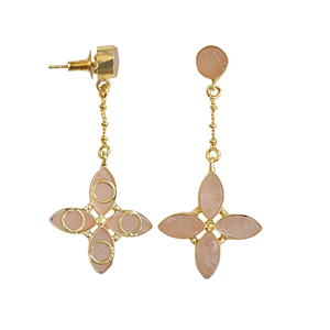 Pendientes Colgantes Clásicos Vintage de Cuarzo Rosa con Baño de Rodio sobre Latón - Product Image 6