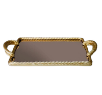 Plateau miroir à bordure dorée métallique fait main avec décoration orientale, grossiste de bougies et plateau de service de Noël, plateau décoratif à bordure