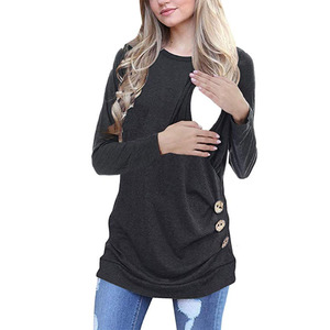 T-shirt d'<span class=keywords><strong>allaitement</strong></span> à manches longues et boutons pour femme, <span class=keywords><strong>haut</strong></span> décontracté pour grossesse et <span class=keywords><strong>allaitement</strong></span> - Product Image 3