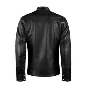 Veste en cuir noir élégant pour hommes coupe ajustée avec rayures marron col montant décontracté fermeture à glissière crochet tissage teinté-OEM - Product Image 2