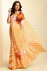 Indiano tradicional exclusivo cetim seda Saree Digital Print Sari Elegante nupcial Wedding Party Wear <span class=keywords><strong>Indian</strong></span> Boutique mais pesquisados - Product Image 2