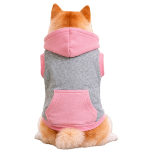 Grey and Pink Zip <b>Dog</b> <b>Hoodie</b> Comfortable Sleeveless Pet Sweatshirt with Front Zip Closure - Product Image 2