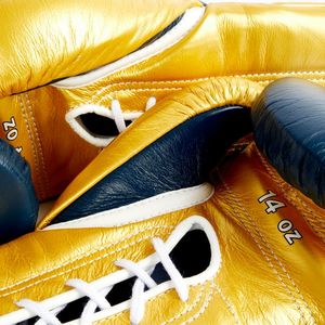 Guantes de entrenamiento MS de boxeo de alta calidad personalizados OEM tallas profesionales de encaje de oro azul marino (12oz 16oz) cuero de vaca con logotipo personalizado - Product Image 6