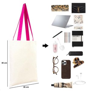 High Quality 10 oz Canvas <b>Purse</b> Fuchsia Handles 14 X 16 (35x40 Cm)-<b>Large</b> Capacity Open Closure Zipper Solid Color Cotton Lining - Product Image 5