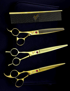 Vente chaude droitier en acier inoxydable ciseaux de coiffeur et de coiffure multicolores avec logo personnalisé et pointe de lame tranchante de couleur or - Product Image 3