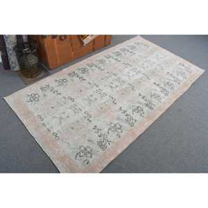 พรมขนาด 3.8x6.8 ฟุต, พรมวินเทจตุรกี, พรมลายดอกไม้สีขาวเทา - Product Image 1