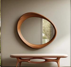 Top Demanded Handcrafted Art <b>Deco</b> Asymmetrical Walnut <b>Mirror</b> Irregular Wooden Wall Art Eco-Friendly Cheap Price - Product Image 2