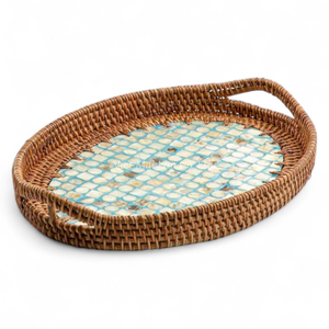 Plateau en rotin élégant avec incrustation de nacre, vente en gros, approvisionnement en vrac, vaisselle pour la restauration, les hôtels - Product Image 2