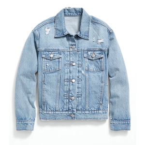 Chaqueta vaquera inteligente para mujer con botones frontales, cuello vuelto, manga larga y sombra azul lavado claro para uso diario informal - Product Image 4