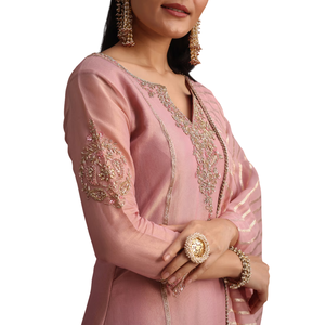 Onion Pink Embroidered <b>Kurti</b> Palazzo Set With Dupatta Wholesale <b>Women</b> Ethnic Apparel OEM Factory Supplier Custom Ethnic Apparel - Product Image 5
