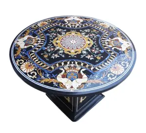 Desain Terbaru Taplak Meja Pietra Dura Bulat Marmer Dekoratif Taman Tampilan Elegan Berkelanjutan Atas Meja Kopi Tatahan Atas Meja