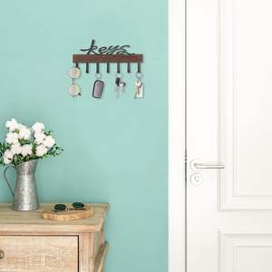 Porte-clés pour décoration murale 7 crochets crochets muraux rustiques porte-clés en bois décor à la maison pour entrée, couloir - Product Image 2