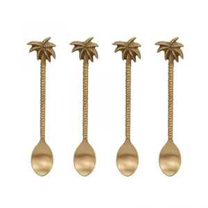 4 cuillères en laiton faites à la main avec manche en forme de palmier, artisanat en laiton, couverts, artisanat, prix bas - Product Image 1
