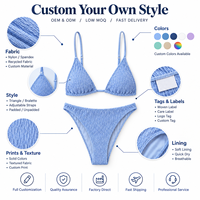 Set Bikini Segitiga Bertekstur Langsung dari Pabrik, Tali Tipis, Ikat Belakang, V-neck, Pakaian Pantai Dua Potong Wanita