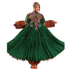 Vestidos afganos tradicionales bordados personalizados para mujer, tela de primera calidad, cuello cuadrado, ropa de boda, vestido acampanado, encaje con cremallera - Product Image 1