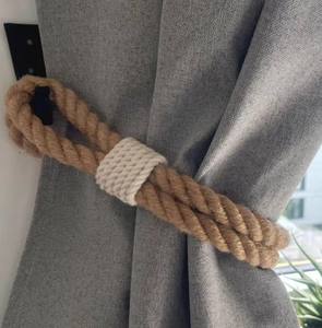 Abrazaderas para Cortinas de Cuerda de Yute con Detalles de Algodón Blanco, Estilo Rústico - Product Image 1