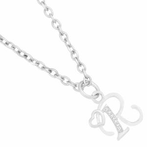 925 plata esterlina 'R' inicial colgante encanto chapado en oro blanco CZ collar de mujer - Product Image 2