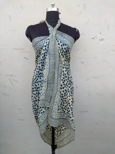 Custom Made Silk Screen Printed Sarongs Ideal for Beach Wear and Fashion Accessory Stores for Resale in Blue Floral Print - Product Image 3