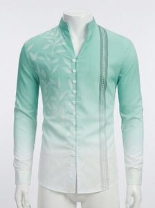 เสื้อเชิ้ตผู้ชายลำลองลายดอกไม้พิมพ์ไล่เฉดสี ป้องกันริ้วรอยสำหรับฤดูร้อน แขนยาว ติดกระดุม ผ้าคอตตอนผสม ปกคอพับได้ รับผลิตแบบ OEM พร้อมสกรีนโลโก้ - Product Image 3