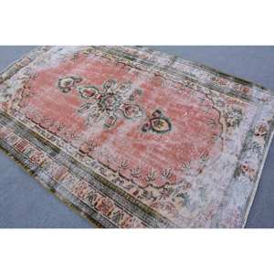 พรมตุรกีวินเทจขนาด5.3x8.2ฟุตพรมผ้าขนแกะดีไซน์สีเบจสีส้มงานเย็บปะติดปะต่อกันทำจากวัสดุขนสัตว์แผ่นรองหลังสี่เหลี่ยมผืนผ้าขนาดใหญ่สำหรับห้องใหม่ - Product Image 4