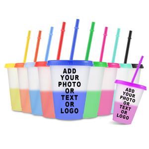 Vasos de Plástico Reutilizables de 16oz con Logotipo Personalizado al por Mayor, Libres de BPA, Vasos Mágicos que Cambian de Color con el Frío, con Pajita - Product Image 1