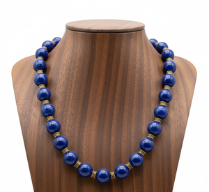 Women's 18-Inch Hand Knotted Tibetan Silver <b>Beaded</b> Necklace Trendy Gold Plated Geometric Natural Lapis Lazuli Stone Gift - Product Image 4