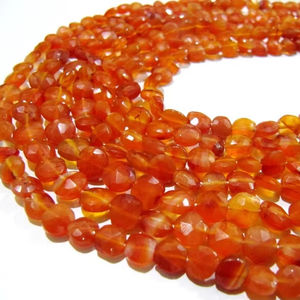 Cuentas de piedras preciosas de 6mm facetadas de Briolette con forma de moneda de cornalina natural de 13 pulgadas de largo - Product Image 1