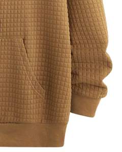 Sweat à capuche texturé noir et marron unisexe, pull en maille gaufrée, sweat à capuche chaud d'hiver avec poche kangourou, streetwear décontracté - Product Image 6