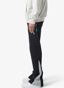 Logotipo bordado personalizado de peso medio Casual Streetwear Flare sudor lienzo Jogger pantalones 100% algodón pierna ancha pantalones lavados - Product Image 3