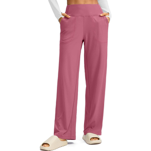 2025 pantalon de travail de yoga à jambes larges pour femmes avec poches taille haute pantalon de survêtement de salon pantalon de robe Berry Rose XL 28 \ "Petite/Tall - Product Image 4