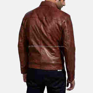 Leather <b>Jacket</b> for Men Customizable Stand Collar Vintage Slim Fit 100% Genuine Leather Winter Warmth - Product Image 2
