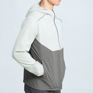 Veste coupe-vent pour homme à deux tons avec capuche, veste active, bloc de couleur, 100% polyester, fermeture éclair, vestes de sport pour l'entraînement, bomber - Product Image 2