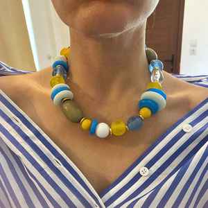 สร้อยคอลูกปัดธรรมชาติ sodalite, สร้อยคอลูกปัดกลมเรียบขนาด8มม. ทำด้วยมือคริสตัลสร้อยคอลูกปัดเครื่องประดับ - Product Image 1