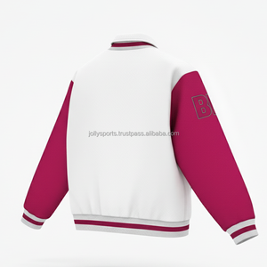 Veste universitaire en mélange de laine de qualité supérieure 420 GSM corps blanc avec manches marron Logo de broderie en chenille personnalisé vestes universitaires pour femmes - Product Image 5