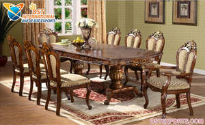 Ensemble de table à manger de style impérial sculpté à la main 8 places Table à manger royale sculptée à la main avec chaises Finition or antique Salle à manger - Product Image 3