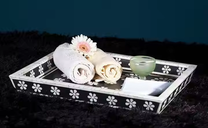 Plateau de service au design unique avec incrustation de nacre Plateau en résine MDF pour cuisine, maison, restaurant, hôtel, stockage et décoration - Product Image 5