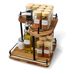 Porte-bouteille à épices rotatif en bois arrondi accessoires de cuisine en métal support de stockage de pot à épices en grain de bois - Product Image 4