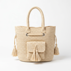 Handmade <b>Raffia</b> Woven Casual Beach <b>Tote</b> Bag with Tassel Bow Open Top Two Handles for Travel & Daily Use Luxury - Product Image 4