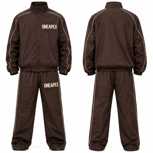 Men's Brown <b>Track</b> Suit Set Lightweight <b>Nylon</b> Windbreaker Jacket Jogger <b>Pants</b> Custom Sportswear Casual Two Piece Outfit - Product Image 2