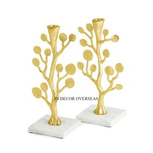 Look attrayant Double ombre couleur blanche et dorée Qualité supérieure Centre de table en métal Bougeoir à prix impressionnant - Product Image 2