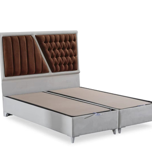 Estructura de cama tapizada blanca con lados acolchados marrones Muebles de dormitorio modernos - Product Image 1