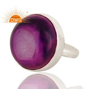 Nuevo diseño de plata esterlina Natural Druzy Purple Gemstone Anillo apilable Fabricante de joyas - Product Image 2