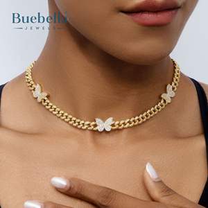 Venta caliente 925 Plata 14K chapado en oro 6mm mariposa cadena cubana gargantilla para mujer - Product Image 1