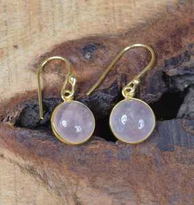 Boucles d'oreilles en quartz rose faites à la main, crochet en argent sterling 18 carats, bijoux en pierres précieuses, cadeau élégant pour femmes - Product Image 1