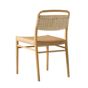 Silla de comedor de madera maciza con cojín de cuero y respaldo tejido_Muebles para el hogar, el restaurante y la Cafetería - Product Image 4