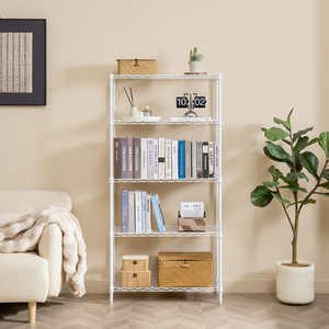 MZG Elegant White Powder Coated 5 Tier Wire Shelving <b>Unit</b> for Garage Kitchen Bathroom <b>Laundry</b> - Product Image 2